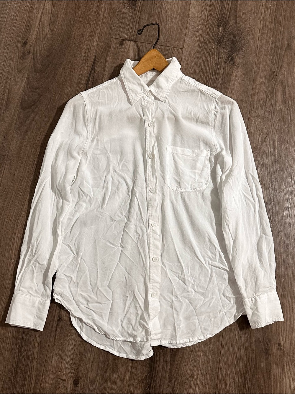 Lola River Top Button Down Long-Sleeve Relaxed Fit Pocket White Viscose